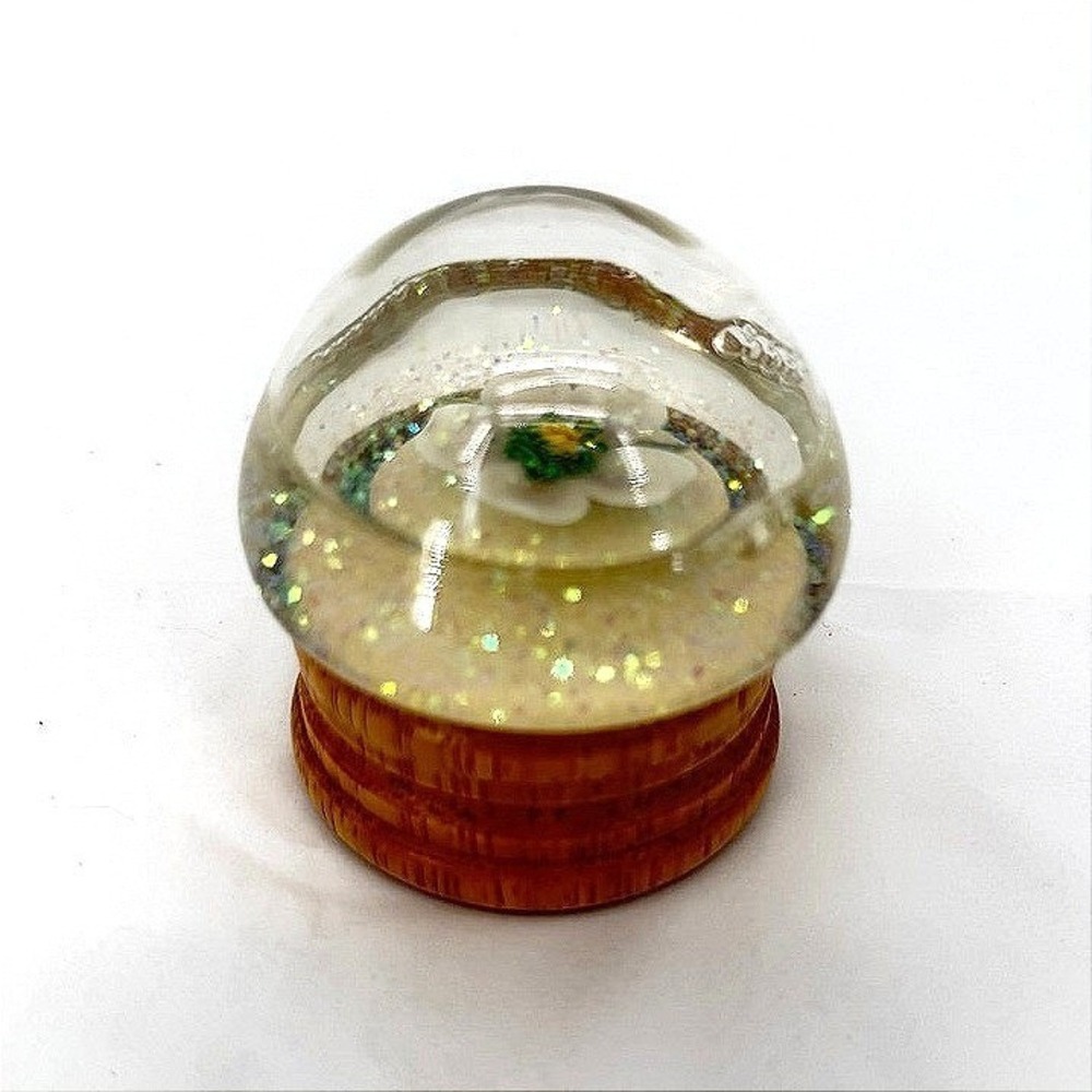 Roman Inc May Hawthorn Flower Snow Globe Glitter Wood Base Vintage Decor Small